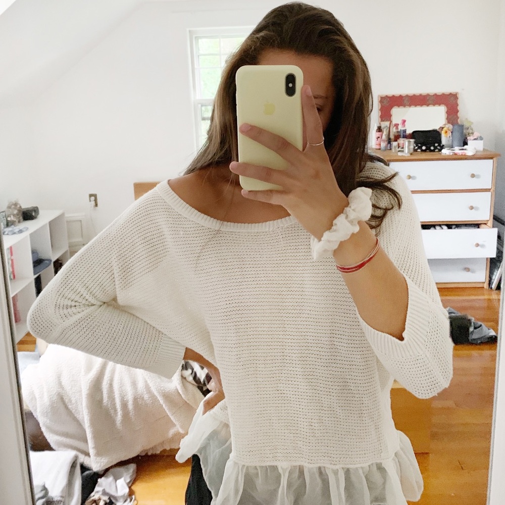 WHITE KNIT 3/4 SWEATER